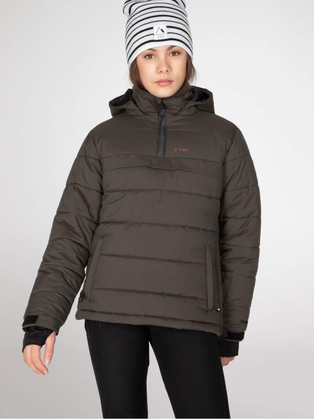 Protest Women's 10K Ski Jacket Olive Green Hooded Puffer Pullover Small